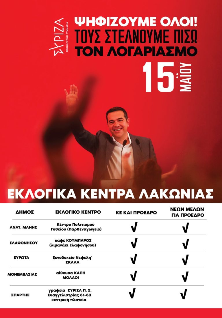 Κάλεσμα για τις εκλογές την Κυριακή 15 Μαΐου – Οι υποψηφιότητες για την Περιφέρεια Πελοποννήσου